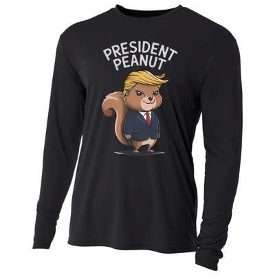 Funny Peanut Squirrel With Trump Hair Justice For Peanut Cooling Performance Long Sleeve Crew