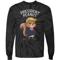 Funny Peanut Squirrel With Trump Hair Justice For Peanut Tie-Dye Long Sleeve Shirt