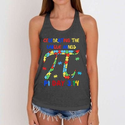 Funny Pi Symbol Design for Autism Awareness - Pi Day Autism Women's Knotted Racerback Tank