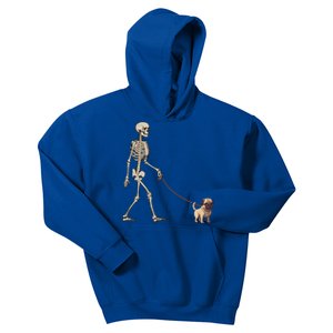 Funny Pug Skeleton Dog Walking Halloween Cool Gift Kids Hoodie