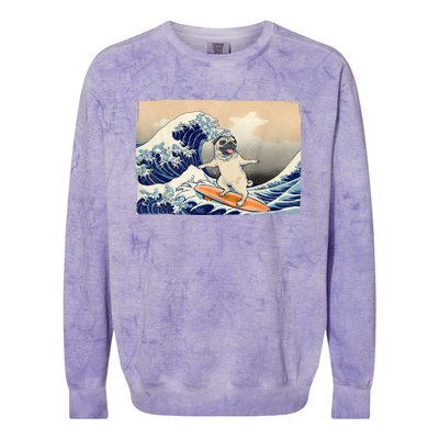 Funny Pug Surfing Pug Humor Funny Dog Pug Owner Pug Colorblast Crewneck Sweatshirt