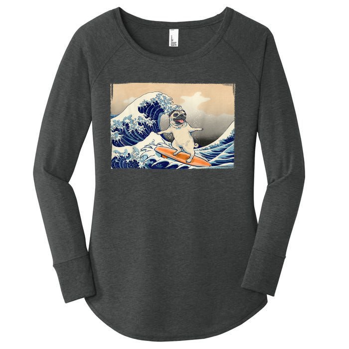 Funny Pug Surfing Pug Humor Funny Dog Pug Owner Pug Women's Perfect Tri Tunic Long Sleeve Shirt