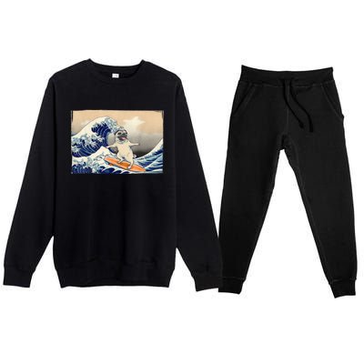 Funny Pug Surfing Pug Humor Funny Dog Pug Owner Pug Premium Crewneck Sweatsuit Set