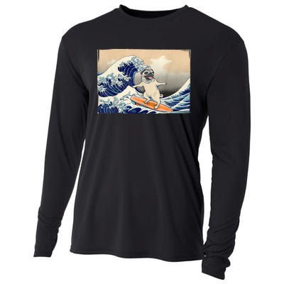 Funny Pug Surfing Pug Humor Funny Dog Pug Owner Pug Cooling Performance Long Sleeve Crew