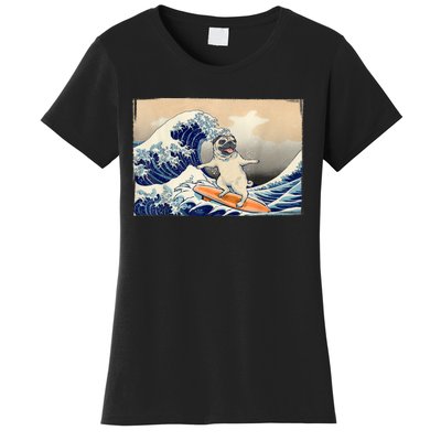 Funny Pug Surfing Pug Humor Funny Dog Pug Owner Pug Women's T-Shirt