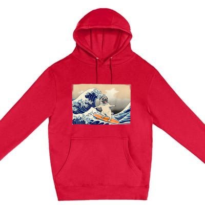 Funny Pug Surfing Pug Humor Funny Dog Pug Owner Pug Premium Pullover Hoodie