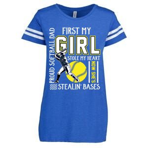 Funny Proud Softball Dad Stole My Heart Gift For Daddy Gift Enza Ladies Jersey Football T-Shirt