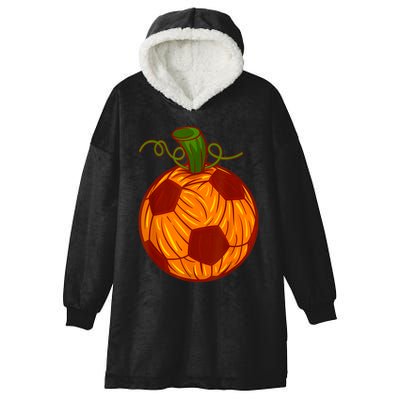 Funny Pumpkin Soccer Ball Halloween Hooded Wearable Blanket