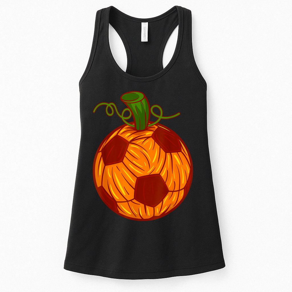 Funny Pumpkin Soccer Ball Halloween Womens Tank Top