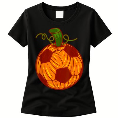 Funny Pumpkin Soccer Ball Halloween Womens T-Shirt