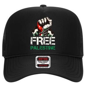 Free Palestine Save Gaza Strip Palestine Flag High Crown Mesh Back Trucker Hat