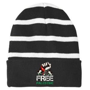 Free Palestine Save Gaza Strip Palestine Flag Striped Beanie with Solid Band