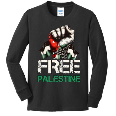 Free Palestine Save Gaza Strip Palestine Flag Kids Long Sleeve Shirt