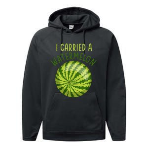 Funny Pregnant Summer Mom I Carried a Watermelon Performance Fleece Hoodie