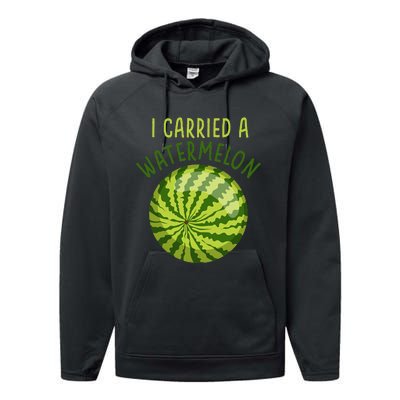 Funny Pregnant Summer Mom I Carried a Watermelon Performance Fleece Hoodie