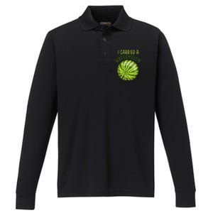 Funny Pregnant Summer Mom I Carried a Watermelon Performance Long Sleeve Polo