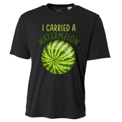 Funny Pregnant Summer Mom I Carried a Watermelon Cooling Performance Crew T-Shirt