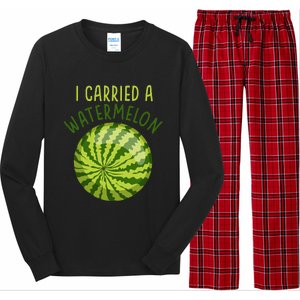 Funny Pregnant Summer Mom I Carried a Watermelon Long Sleeve Pajama Set