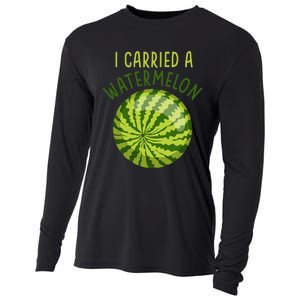 Funny Pregnant Summer Mom I Carried a Watermelon Cooling Performance Long Sleeve Crew