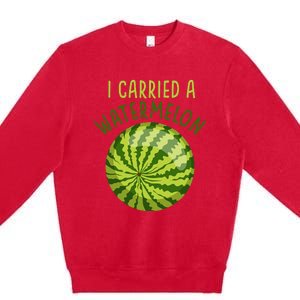 Funny Pregnant Summer Mom I Carried a Watermelon Premium Crewneck Sweatshirt