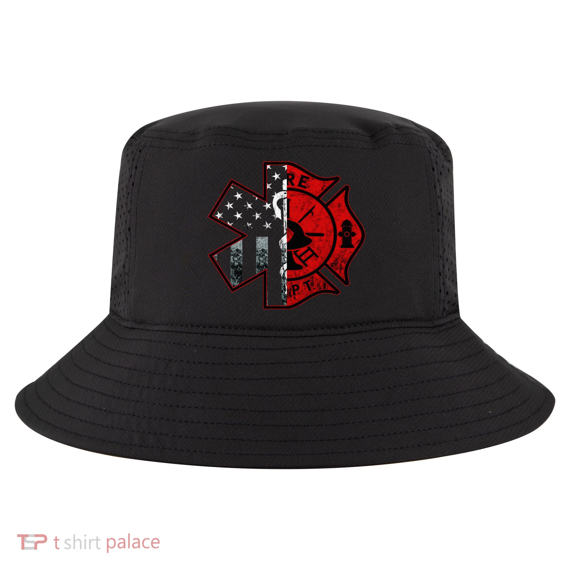 Firefighter Paramedic Symbol American Flag Fireman Fire Cool Comfort Performance Bucket Hat