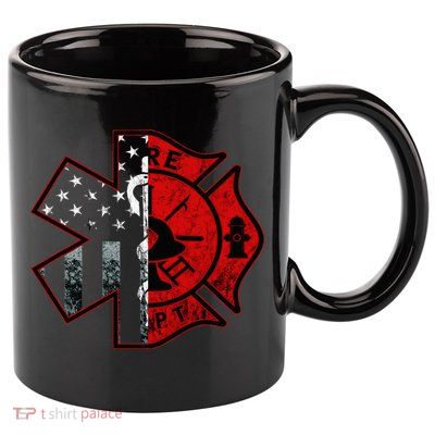 Firefighter Paramedic Symbol American Flag Fireman Fire 11oz C Handle Ceramic Mug
