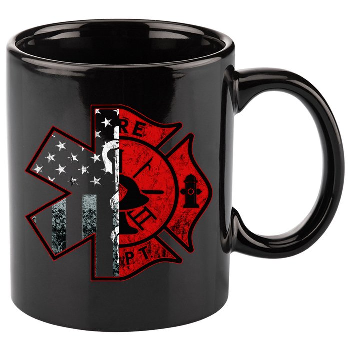 Firefighter Paramedic Symbol American Flag Fireman Fire 11oz C Handle Ceramic Mug