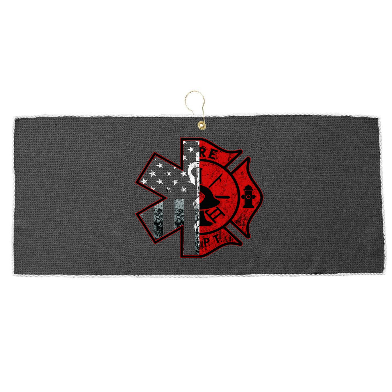Firefighter Paramedic Symbol American Flag Fireman Fire Large Microfiber Waffle Golf Towel