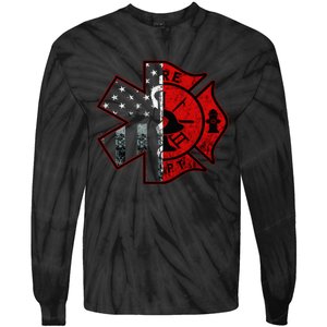 Firefighter Paramedic Symbol American Flag Fireman Fire Tie-Dye Long Sleeve Shirt