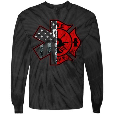 Firefighter Paramedic Symbol American Flag Fireman Fire Tie-Dye Long Sleeve Shirt