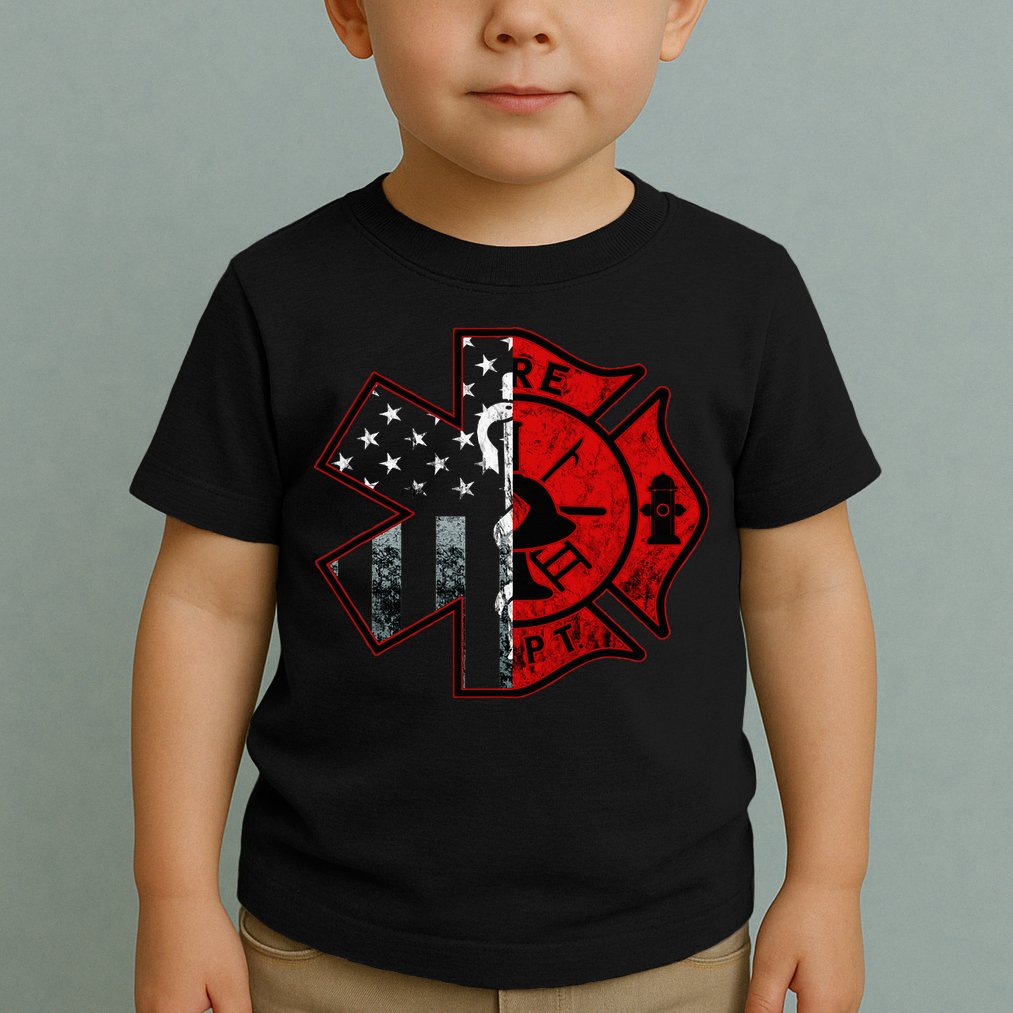 Firefighter Paramedic Symbol American Flag Fireman Fire Toddler T-Shirt