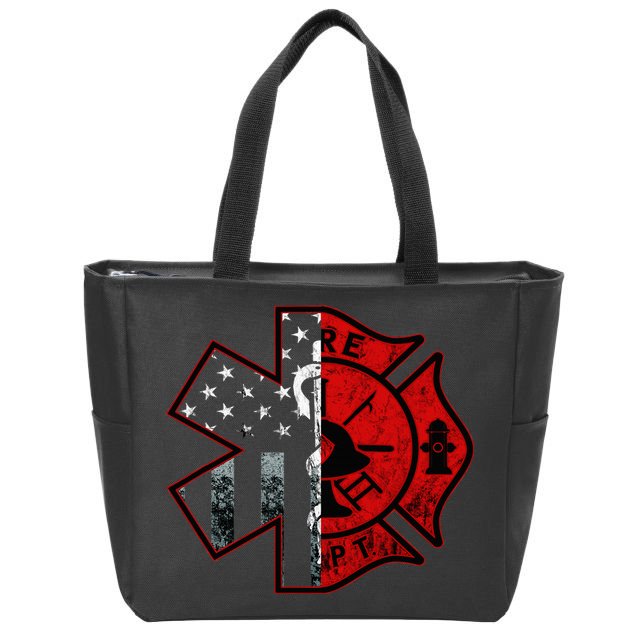 Firefighter Paramedic Symbol American Flag Fireman Fire Zip Tote Bag