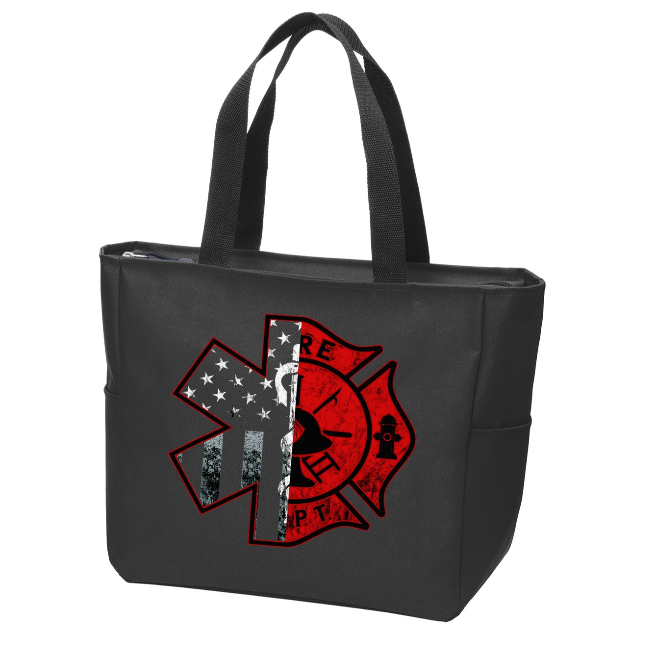 Firefighter Paramedic Symbol American Flag Fireman Fire Zip Tote Bag