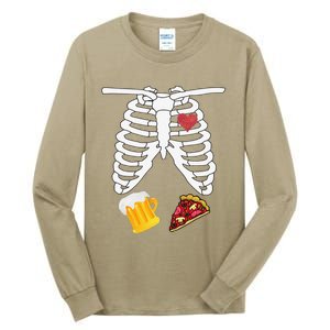 Funny Pregnancy Skeleton Beer Bottle Pizza Scary Creepy Dad Tall Long Sleeve T-Shirt