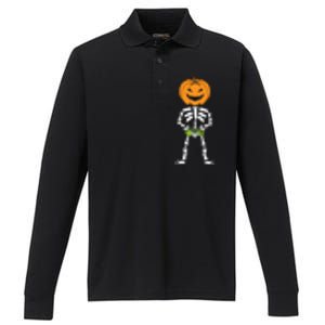 Funny Pumpkin Skeleton Video Game Player Halloween Costumes Gift Performance Long Sleeve Polo