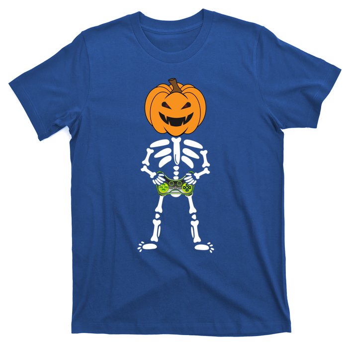 Funny Pumpkin Skeleton Video Game Player Halloween Costumes Gift T-Shirt