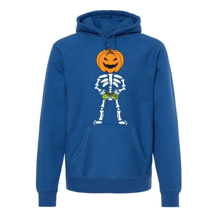 Funny Pumpkin Skeleton Video Game Player Halloween Costumes Gift Premium Hoodie