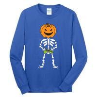 Funny Pumpkin Skeleton Video Game Player Halloween Costumes Gift Tall Long Sleeve T-Shirt