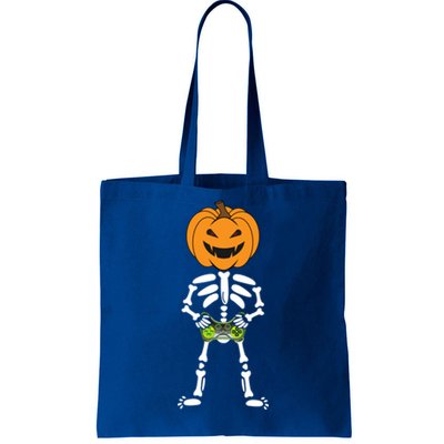 Funny Pumpkin Skeleton Video Game Player Halloween Costumes Gift Tote Bag