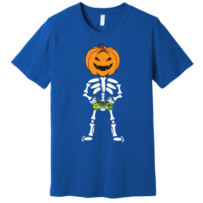 Funny Pumpkin Skeleton Video Game Player Halloween Costumes Gift Premium T-Shirt