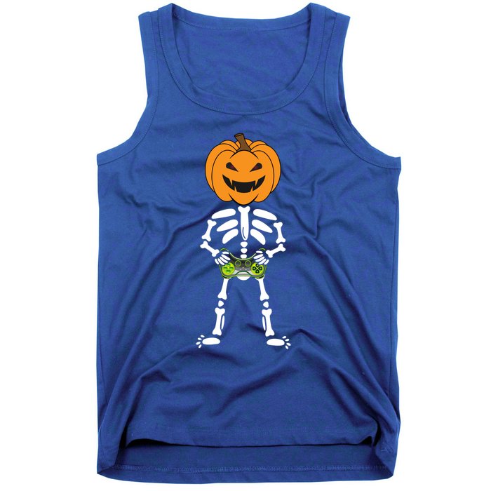 Funny Pumpkin Skeleton Video Game Player Halloween Costumes Gift Tank Top