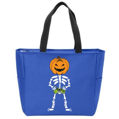 Funny Pumpkin Skeleton Video Game Player Halloween Costumes Gift Zip Tote Bag