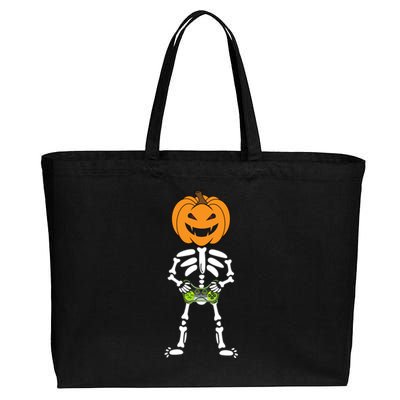 Funny Pumpkin Skeleton Video Game Player Halloween Costumes Gift Cotton Canvas Jumbo Tote