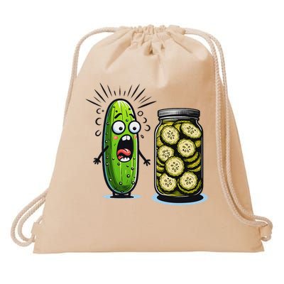 Funny Pickle Surprise A Cucumber And A Jar Of Sliced Pickles Drawstring Bag