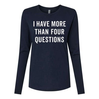 Funny Passover Seder I Have More Than Four Questions Womens Cotton Relaxed Long Sleeve T-Shirt