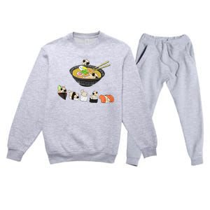 Funny Pug Sushi Ra Bowl Cute Japanese Kawaii Dog Lovers Premium Crewneck Sweatsuit Set