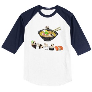 Funny Pug Sushi Ra Bowl Cute Japanese Kawaii Dog Lovers Baseball Sleeve Shirt