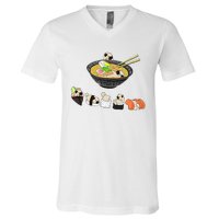 Funny Pug Sushi Ra Bowl Cute Japanese Kawaii Dog Lovers V-Neck T-Shirt