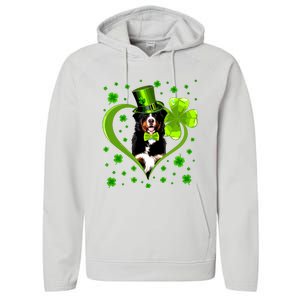 Funny Puppy Shamrock Bernese Mountain Dog St Patricks Day Premium Performance Fleece Hoodie