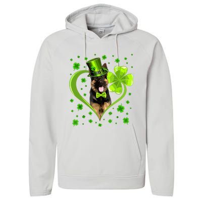 Funny Puppy Shamrock German Shepherd Dog St Patricks Day Performance Fleece Hoodie